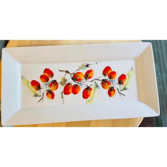 Gourmet Village Bruschetta Tomato Vine Rectangular Ceramic Platter - Picture 2 of 5